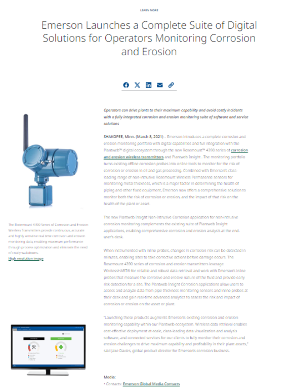 Complete Suite of Digital Solutions for Operators Monitoring Corrosion and Erosion