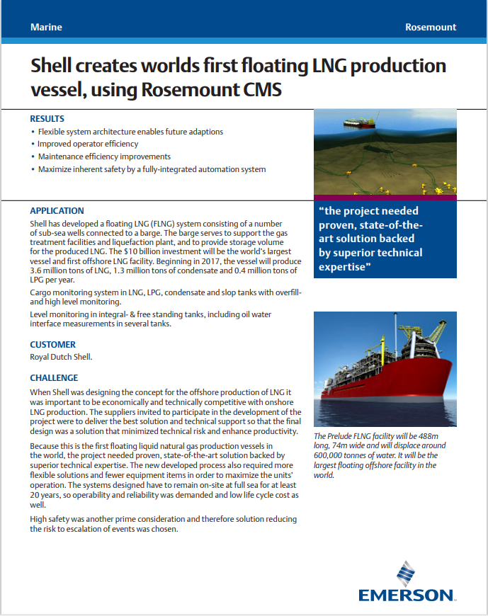 Shell creates world's first floating LNG production vessel, using Rosemount CMS